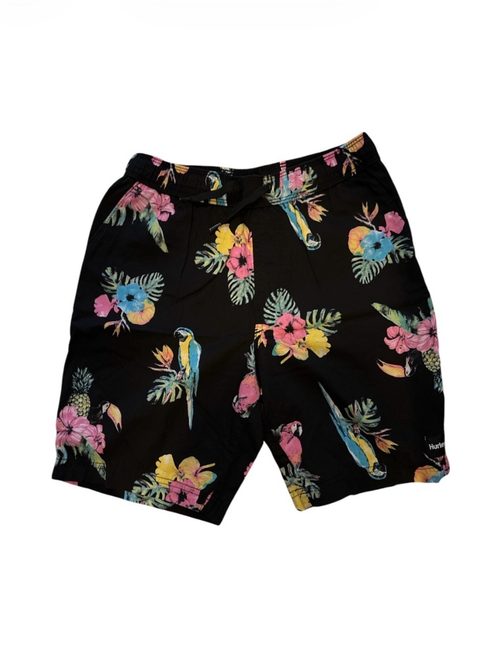 Hurley Black Hawaiian Parrot Tropical Parrot Print